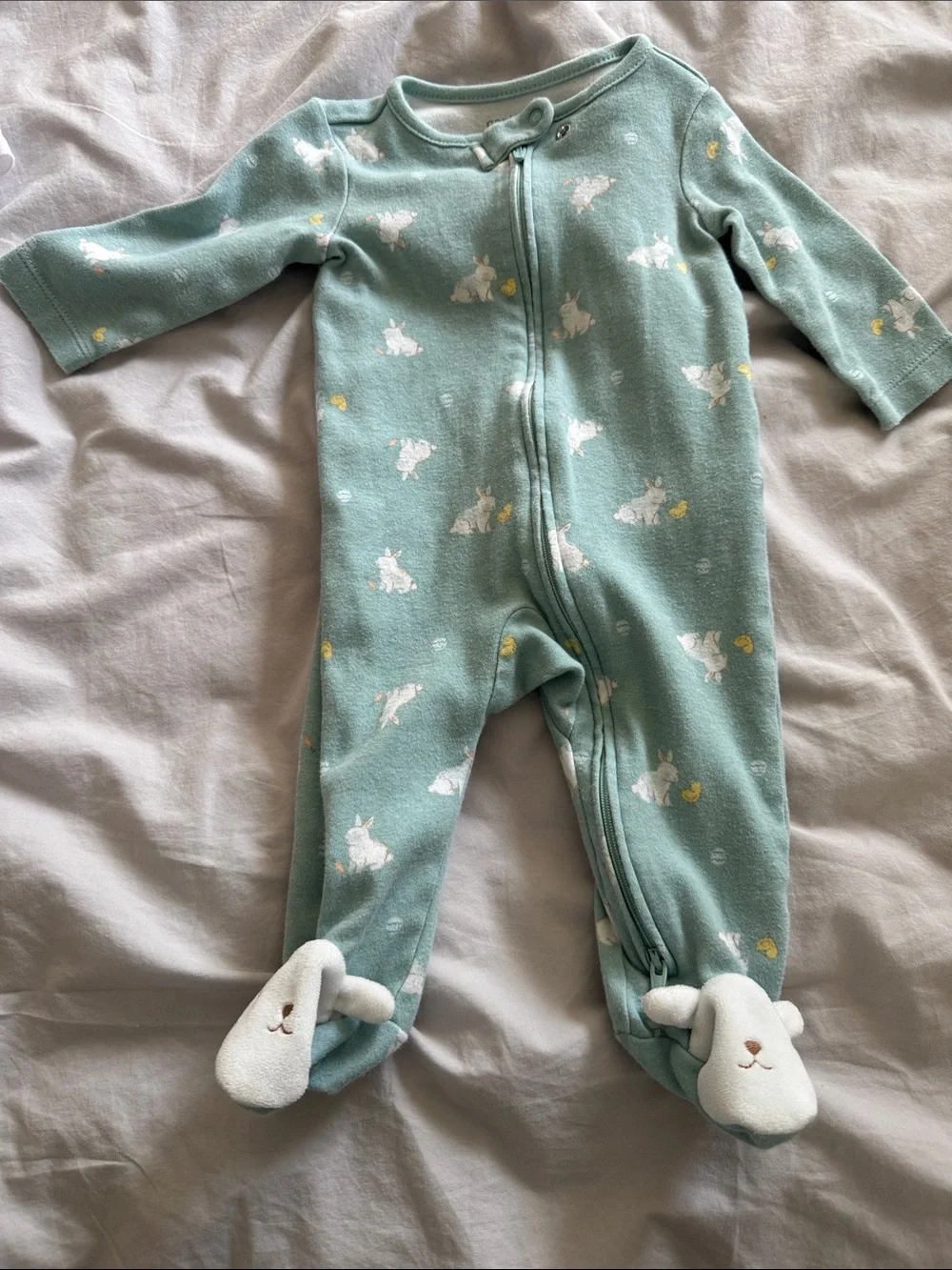 6 month Baby Easter Mint Bunny Footed One-Piece and White Bodysuit Set